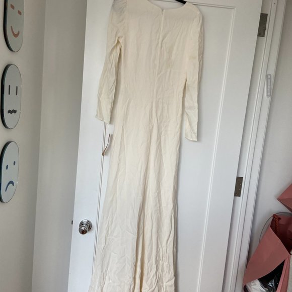 Reformation Gatsby Maxi Dress Ivory Sz 6 Thigh-high Slit Full Length Deep V-Neck - Picture 12 of 12